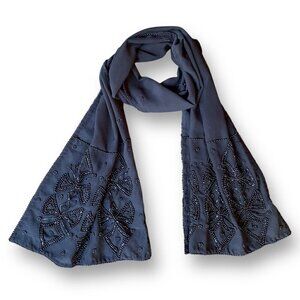 Fleurs Womens Scarf Black Sheer Beaded Evening Dress Rectangular